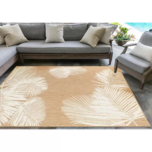 Outdoor Rugs-Kirkland's Home Sand Forest Leaf Indoor/Outdoor Area Rug, 4X7 Tan/White