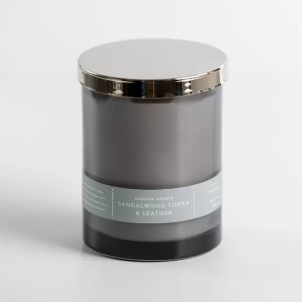 Candles-Kirkland's Home Sandalwood Tonka & Leather Single Wick Jar Candle Gray