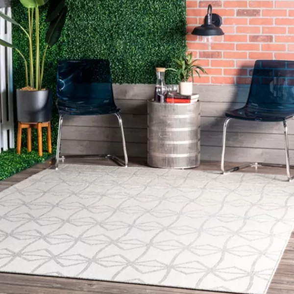 Outdoor Rugs-Kirkland's Home Sanford Light Gray Geometric Outdoor Rug, 8X10 Gray/White