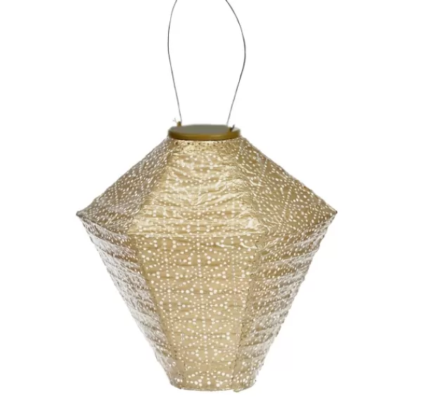 Outdoor Lighting-Kirkland's Home Sashiko Diamond Hanging Led Outdoor Lantern Gold