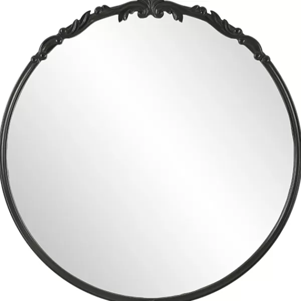 Decorative Mirrors-Kirkland's Home Satin Black Ornate Round Wall Mirror