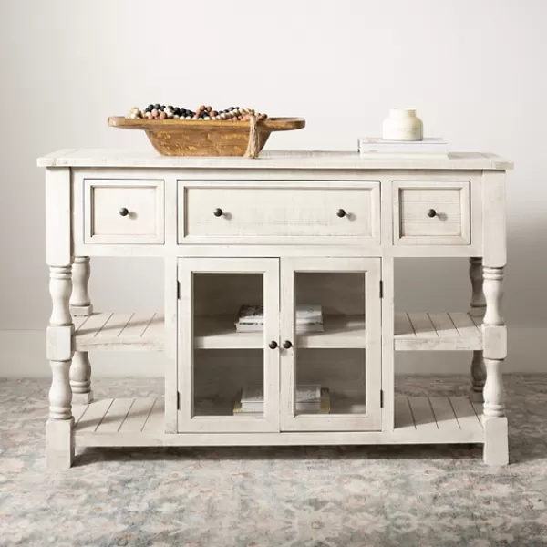 Entryway Furniture-Kirkland's Home Savannah Cream Distressed Cabinet Ivory