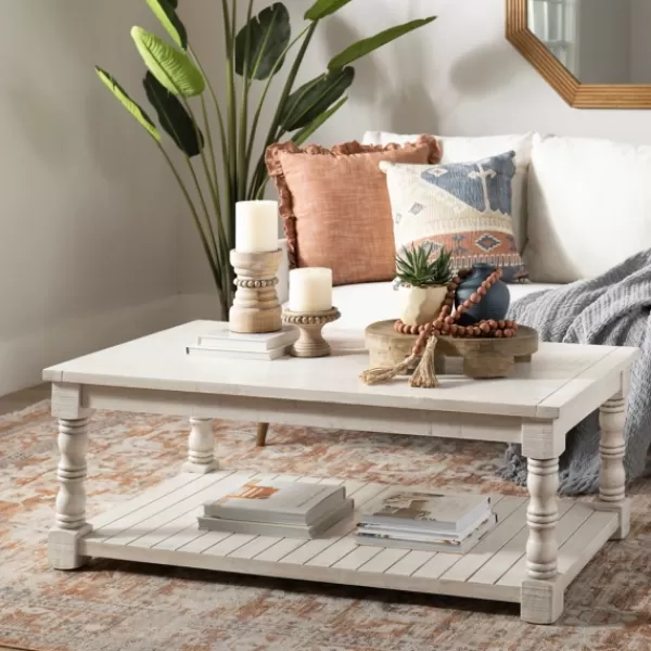 Coffee Tables-Kirkland's Home Savannah Cream Distressed Coffee Table Ivory