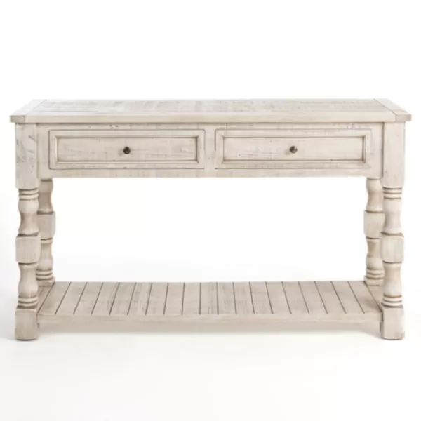 Console Tables-Kirkland's Home Savannah Cream Distressed Console Table Ivory