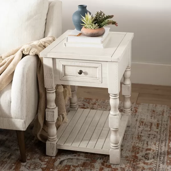 Accent & End Tables-Kirkland's Home Savannah Cream Distressed Side Table Ivory