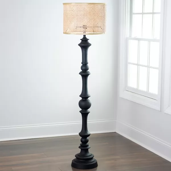 Floor Lamps-Kirkland's Home Savannah Floor Lamp With Cane Shade Black