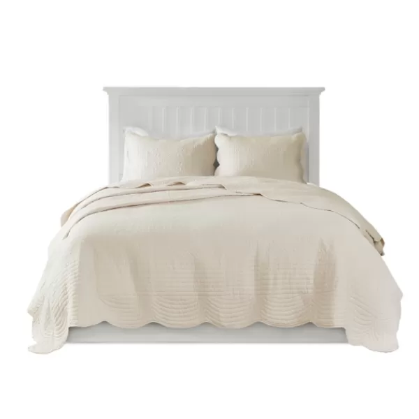 Bedspreads & Coverlets-Kirkland's Home Scalloped Monica 3-Pc. King Coverlet Set Ivory