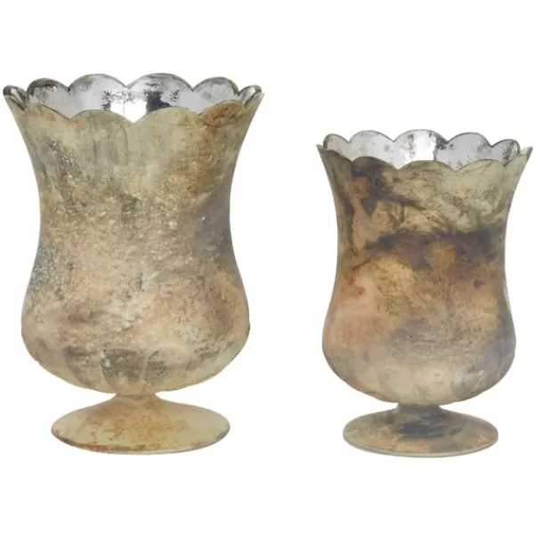 Vases-Kirkland's Home Scalloped Rustic Glass Cup Vases, Set Of 2 Brown