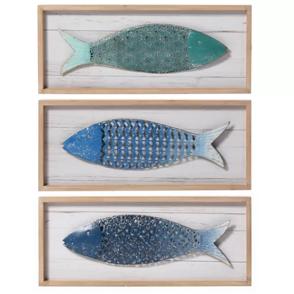 Wall Plaques-Kirkland's Home School Of Fish Wooden And Metal Plaques, Set Of 3 Blue