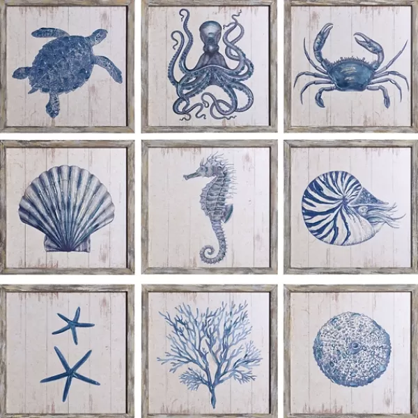 Framed Art-Kirkland's Home Sea Creatures Framed Wood Art Prints, Set Of 9 Blue/White