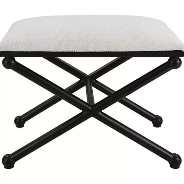 Benches & Ottomans-Kirkland's Home Seat And Black Metal Ottoman White