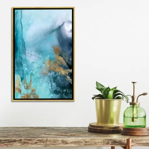 Framed Art-Kirkland's Home Seawall Waves Abstract Canvas Framed Art Blue/White/Gold