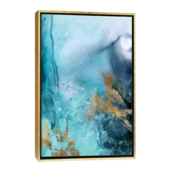 Framed Art-Kirkland's Home Seawall Waves Abstract Canvas Framed Art Blue/White/Gold