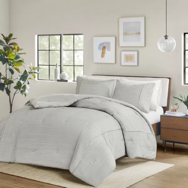 Comforters-Kirkland's Home Seersucker 3-Pc. Cali King Comforter Set Gray