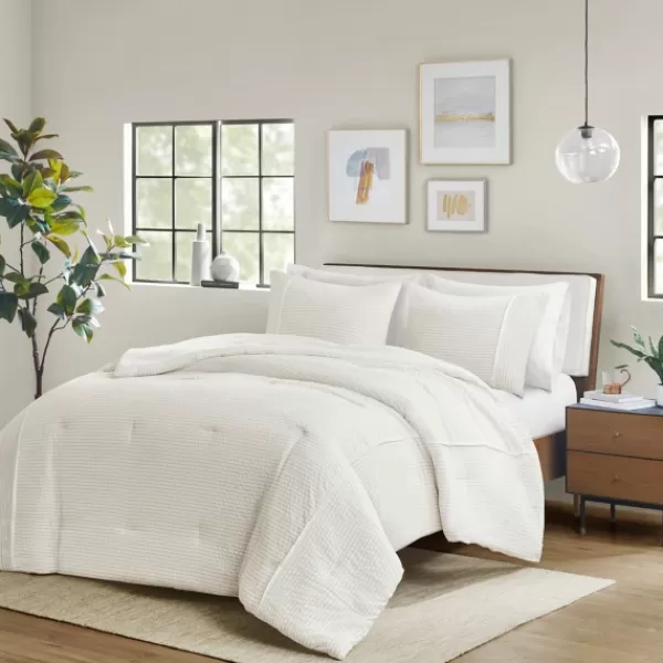 Comforters-Kirkland's Home Seersucker 3-Pc. Full/Queen Comforter Set Ivory