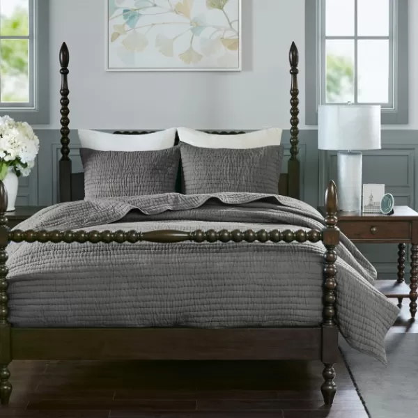 Bedspreads & Coverlets-Kirkland's Home Serene Quilted 3-Pc. King Coverlet Set Gray