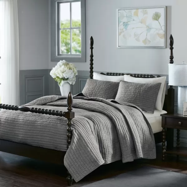 Bedspreads & Coverlets-Kirkland's Home Serene Quilted 3-Pc. Queen Coverlet Set Gray