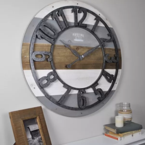 Clocks-Kirkland's Home Shabby Planks Wall Clock Brown