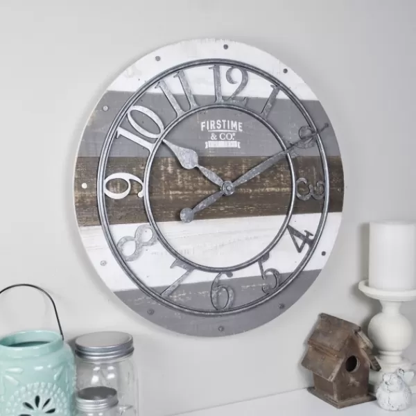 Clocks-Kirkland's Home Shabby Wood Plank Wall Clock