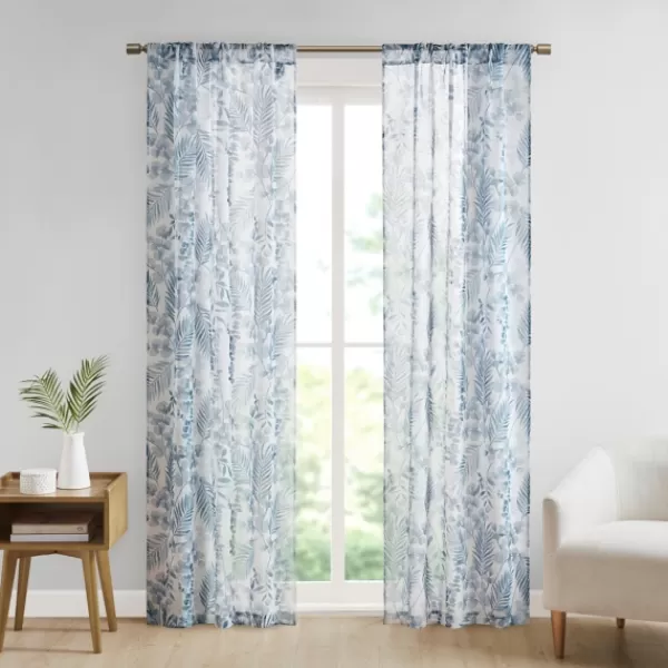 Curtains & Drapes-Kirkland's Home Sheer Blue Botanical Curtain Panel Set, 95 In. White/Blue