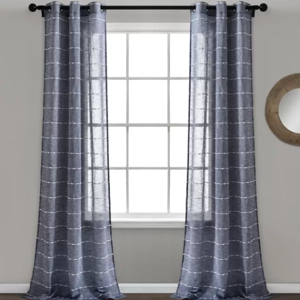 Curtains & Drapes-Kirkland's Home Sheer Navy Textured Curtain Panel Set, 84 In. Blue