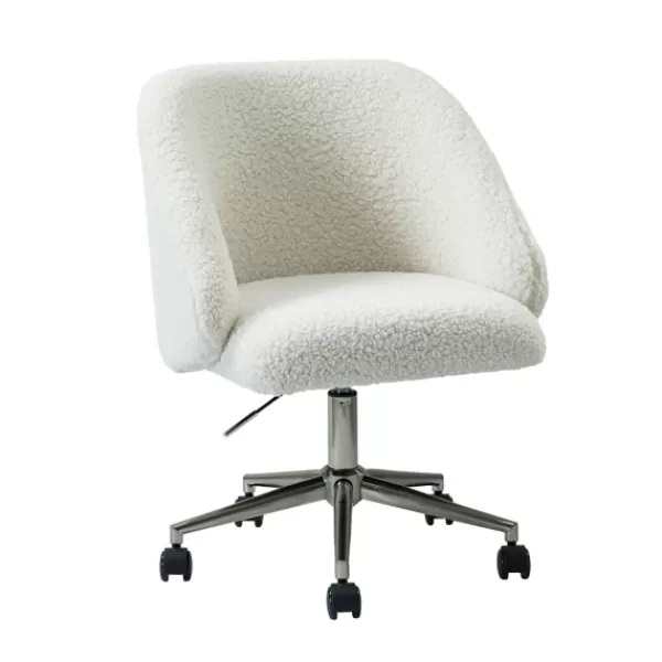 Office Furniture-Kirkland's Home Sherpa Upholstered Swivel Office Chair White