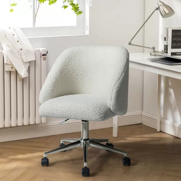 Office Furniture-Kirkland's Home Sherpa Upholstered Swivel Office Chair White