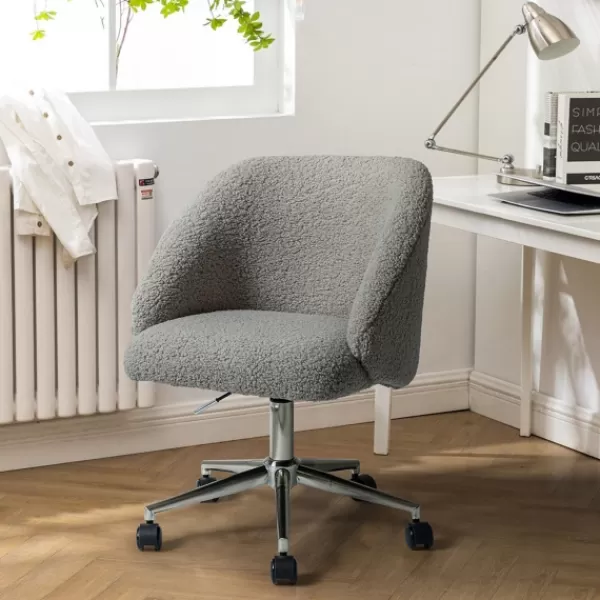 Office Furniture-Kirkland's Home Sherpa Upholstered Swivel Office Chair Gray