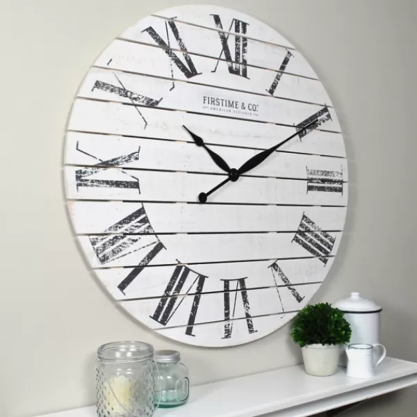 Clocks-Kirkland's Home Shiplap Coastal Wall Clock, 29 In. White