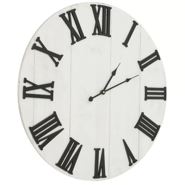 Clocks-Kirkland's Home Shiplap Whitewashed Wooden Wall Clock