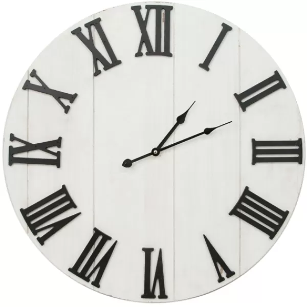 Clocks-Kirkland's Home Shiplap Whitewashed Wooden Wall Clock