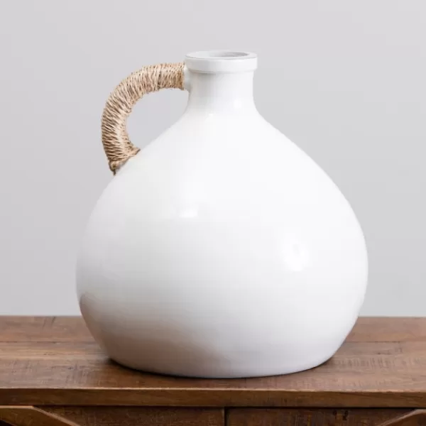 Vases-Kirkland's Home Short Jug Vase With Rope Handle White