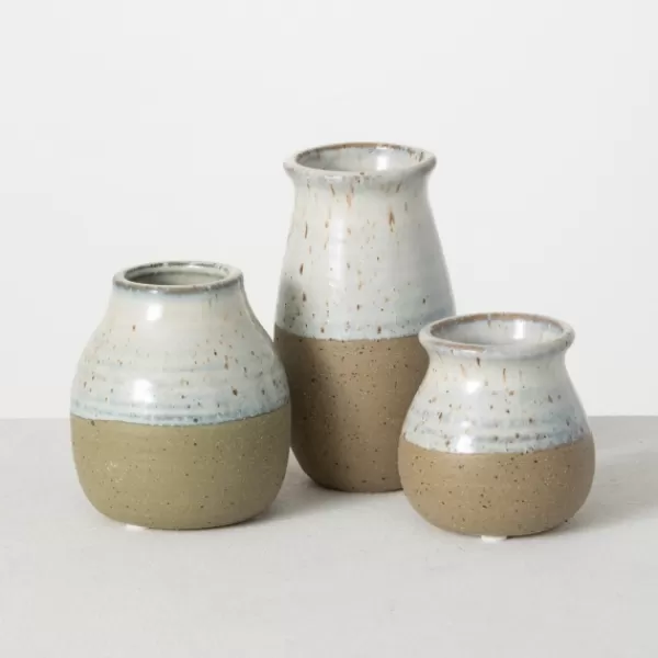 Vases-Kirkland's Home Short Terracotta Two-Tone Speckled Vases, Set Of 3 Tan/Ivory