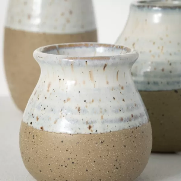 Vases-Kirkland's Home Short Terracotta Two-Tone Speckled Vases, Set Of 3 Tan/Ivory