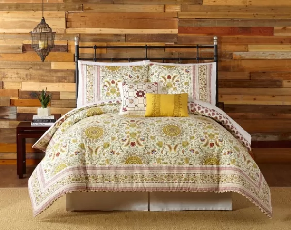 Comforters-Kirkland's Home Shyla Yellow Vinework King 5-Pc. Comforter Set Yellow/White