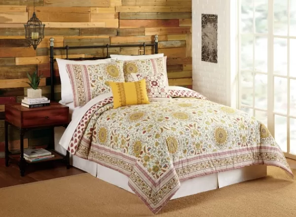 Comforters-Kirkland's Home Shyla Yellow Vinework King 5-Pc. Comforter Set Yellow/White