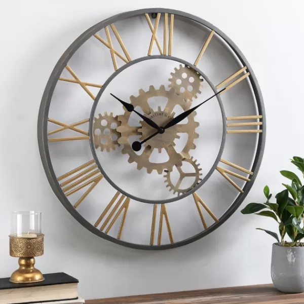 Clocks-Kirkland's Home Silver And Gold Benton Gears Wall Clock