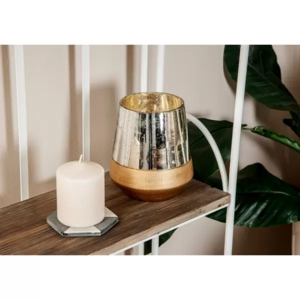 Candle Holders-Kirkland's Home Silver And Gold Pillar Candle Holder, 7 In. Silver/Gold