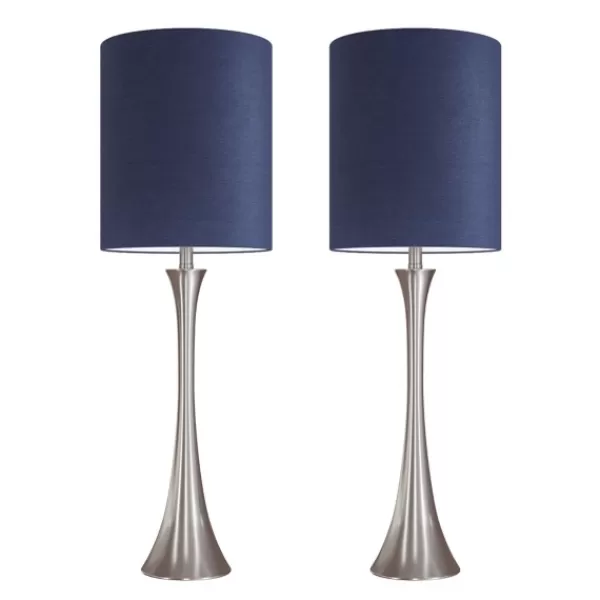 Table Lamps-Kirkland's Home Silver And Tapered Table Lamps, Set Of 2 Blue