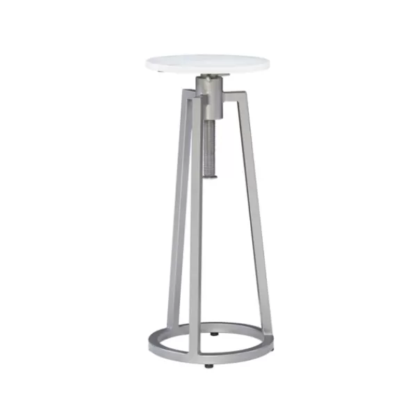 Accent & End Tables-Kirkland's Home Silver And White Marble Adjustable Drink Table Silver/White