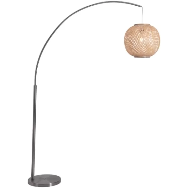 Floor Lamps-Kirkland's Home Silver Arch Woven Shade Floor Lamp Tan