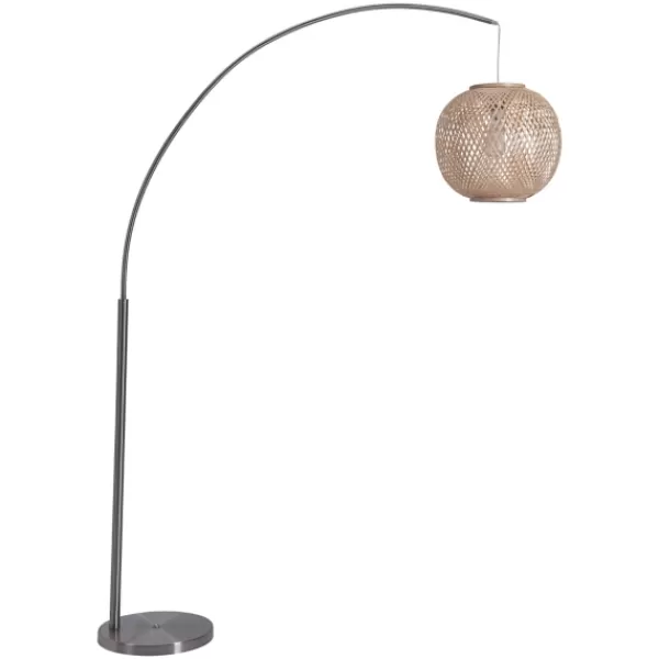 Floor Lamps-Kirkland's Home Silver Arch Woven Shade Floor Lamp Tan