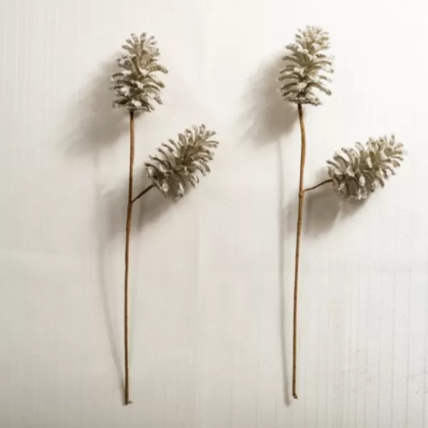 Stems & Bouquets-Kirkland's Home Silver Glittery Pinecone Floral Stem, Set Of 2 White/Brown/Silver