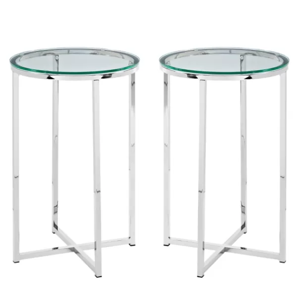 Accent & End Tables-Kirkland's Home Silver Metal And Glass Accent Tables, Set Of 2