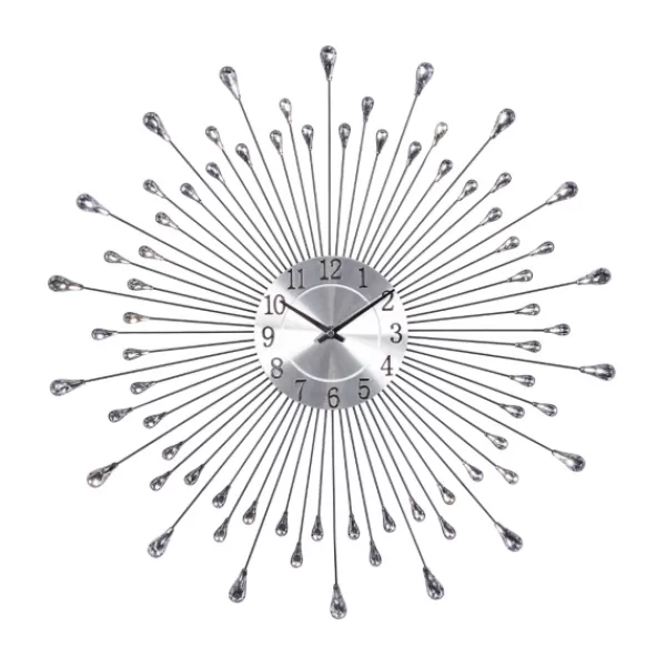 Clocks-Kirkland's Home Silver Metal Sunburst Droplet Frame Clock