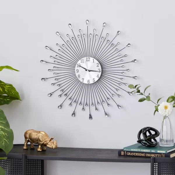 Clocks-Kirkland's Home Silver Metal Sunburst Droplet Frame Clock