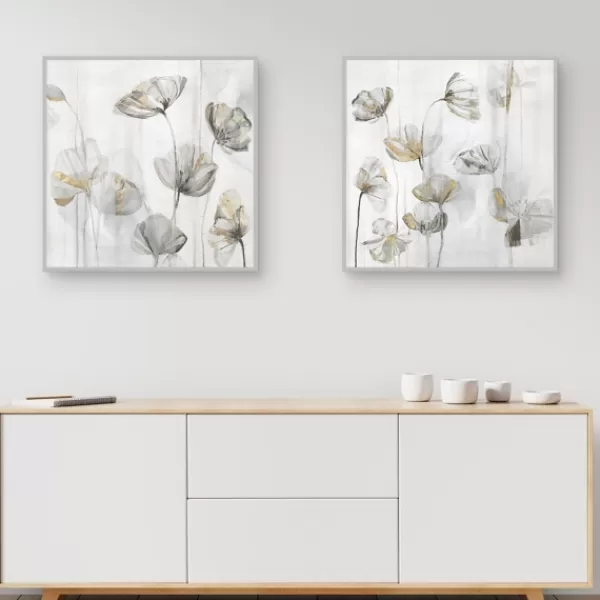 Canvas Art-Kirkland's Home Silver Poppies 2-Pc. Canvas Art Print Set White/Silver/Gold