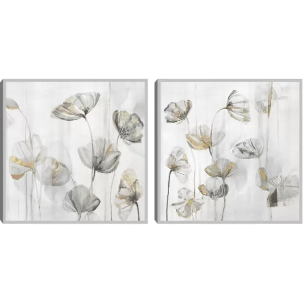 Canvas Art-Kirkland's Home Silver Poppies 2-Pc. Canvas Art Print Set White/Silver/Gold