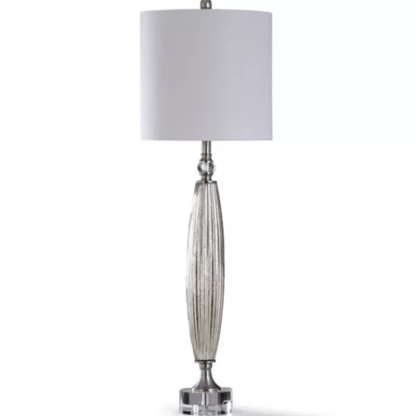 Buffet Lamps-Kirkland's Home Silver Ribbed Glass Buffet Lamp White