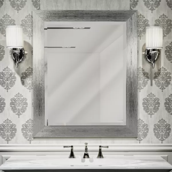 Framed Mirrors-Kirkland's Home Silver Textured Chrome Framed Wall Mirror